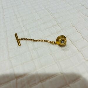 Vintage Tie Tack Pin Gold Tone Cubic Zirconia